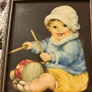 Vintage Charlotte Becker Sonny Boy Print  1943 PNT Co. Framed Baby Drummer.